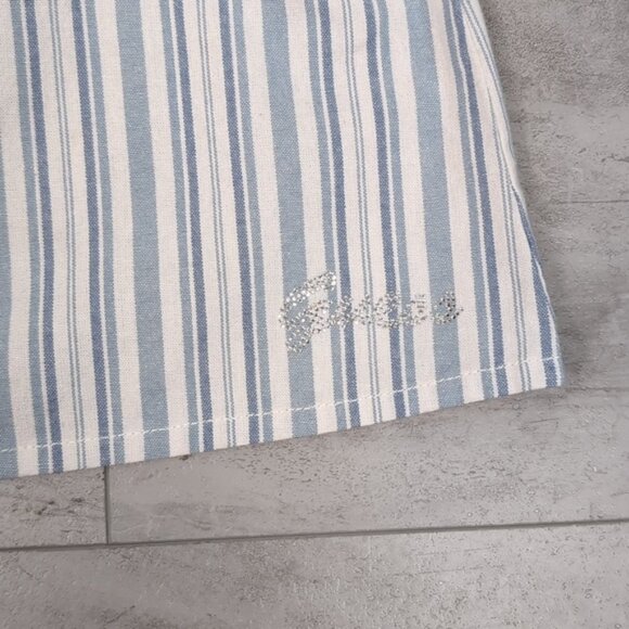 Guess Tie Front Striped Dress Rhinestone Logo Jewel Buttoned Spring Summer - Picture 4 of 11
